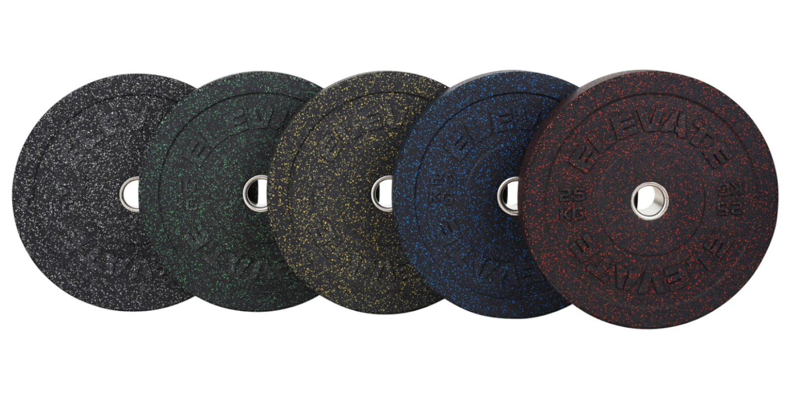 Übersicht der einzelnen Gewichte der Olympia Bumper Plates Mosaic Pro Elevate