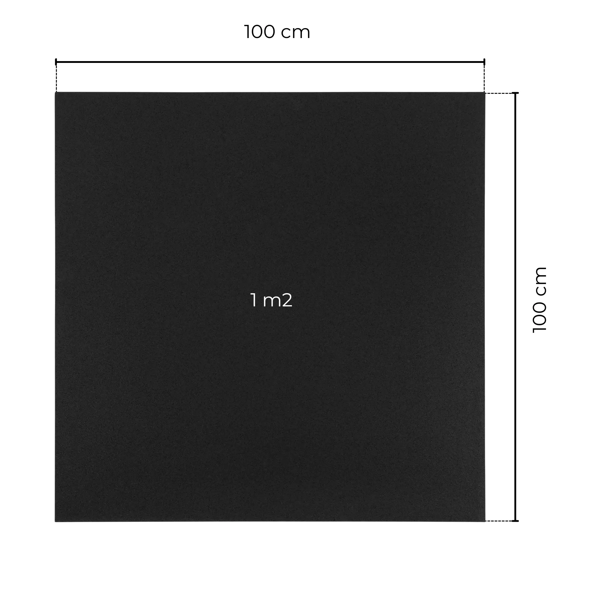 Maßzeichnung der Gummimatte PRO Quadrat 100x100 cm - schwarz Technische Zeichnung und Maße der schwarzen Gummimatte PRO Quadrat 100x100 cm