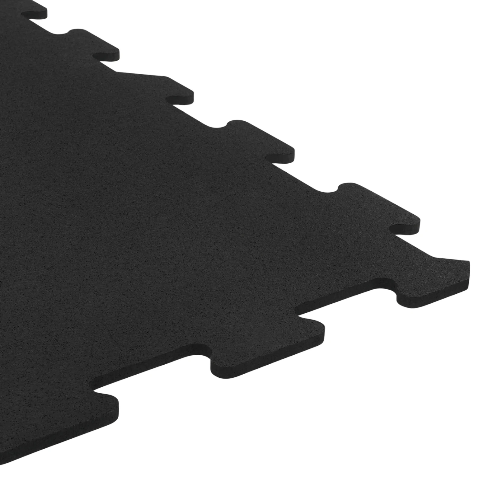 Schwarze Gummi-Puzzlematte PRO - Detail der Ecke Nahaufnahme der Ecke der schwarzen Gummi-Puzzlematte PRO