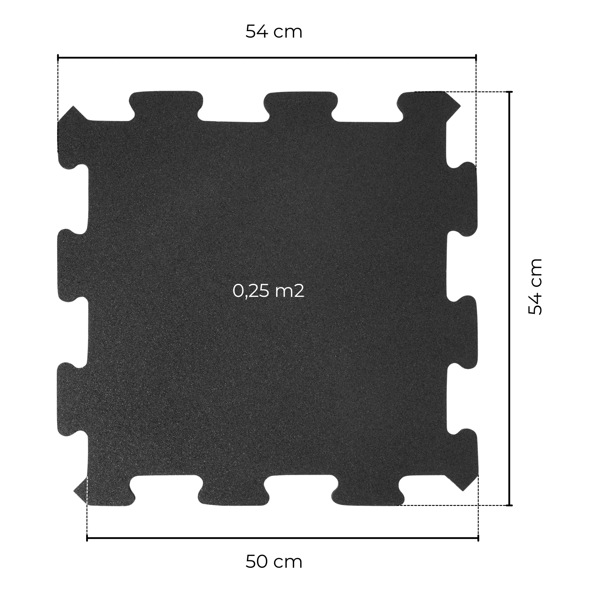 Puzzle-Bodenschutzmatte Fitness Puzzle Elevate 50x50 cm - technische Zeichnung mit Maßen