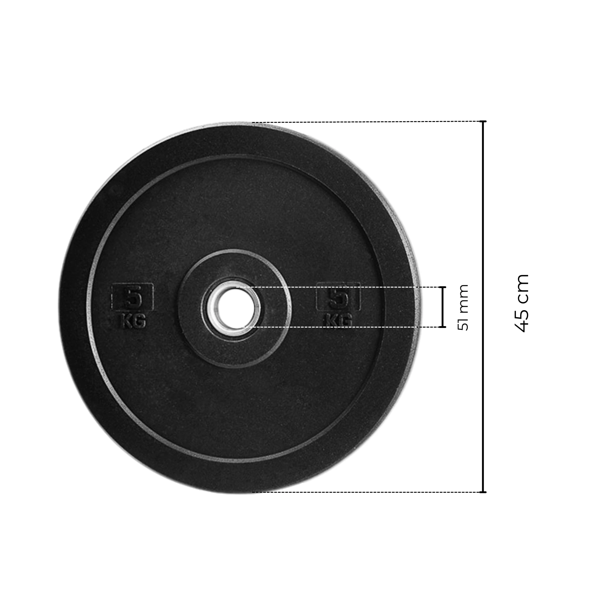 Bumper Essential 5kg - technische Parameter Olympia-Hantelscheibe Bumper Essential 5kg - isometrische Ansicht