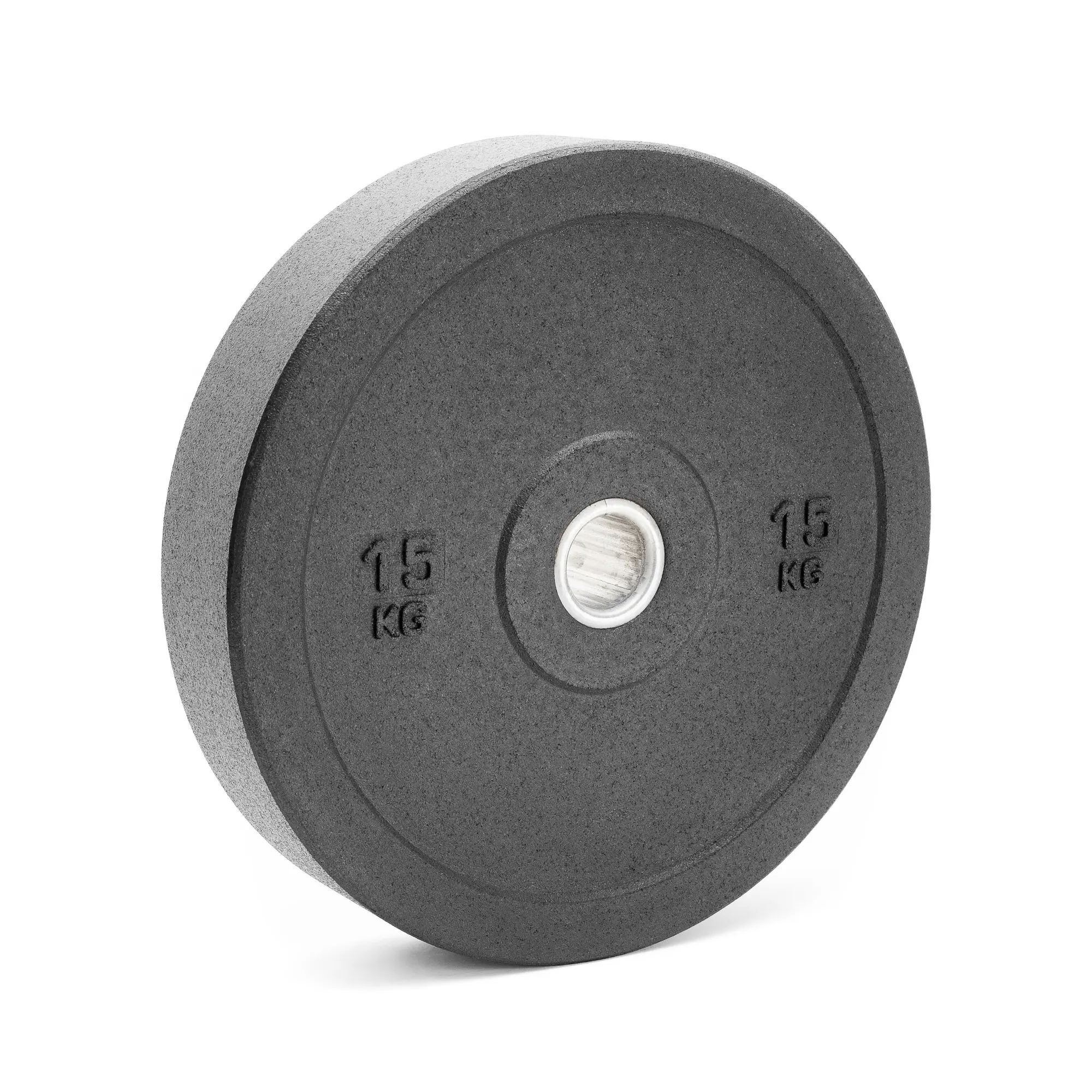Bumper Essential 15kg mit Edelstahlhülse Olympia-Hantelscheibe Bumper Essential 15kg - isometrische Ansicht